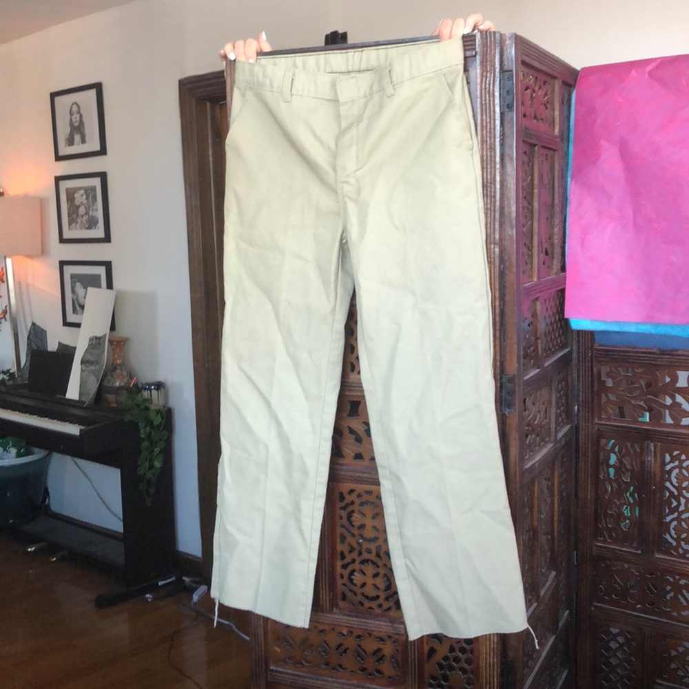 Khaki colored straight leg relaxed fit Dickies